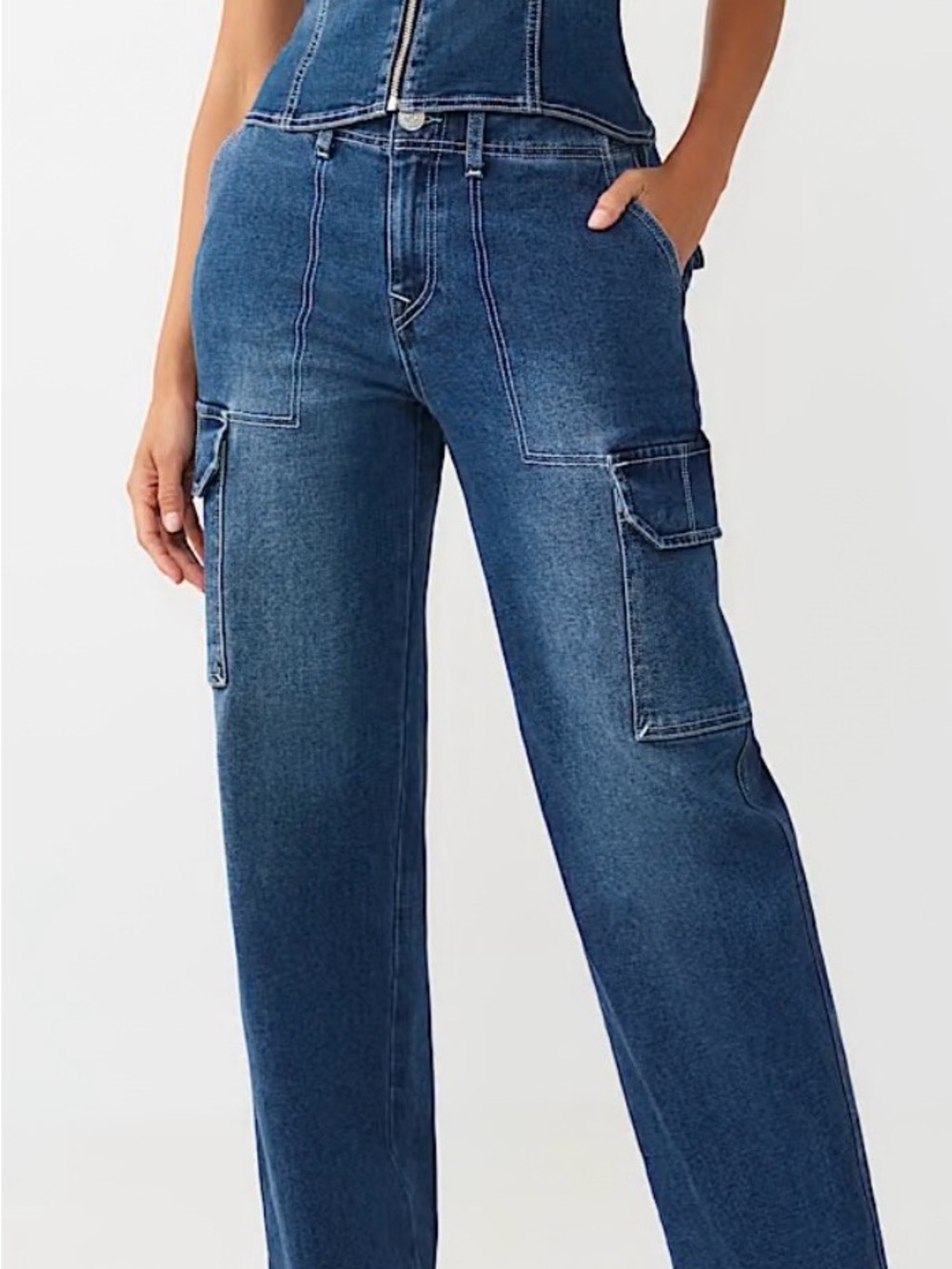 True Religion Men's Dark Blue Cargo Denim Jeans